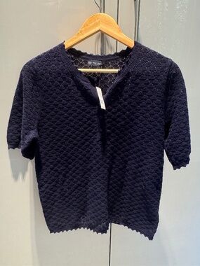 Navy crochet top with buttons